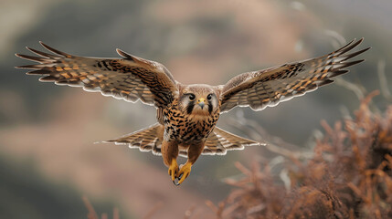 Obraz premium Kestrel hovering in air searching for prey