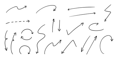ベクターのペンの手書きの矢印セット 白黒