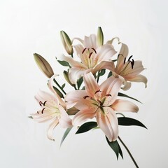 Obraz premium Pink and White Lily Bouquet with Green Leaves