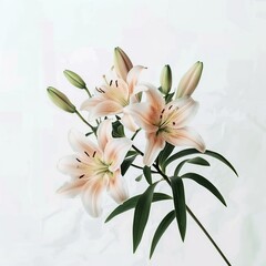 Fototapeta premium Pink and White Lily Bouquet with Green Leaves