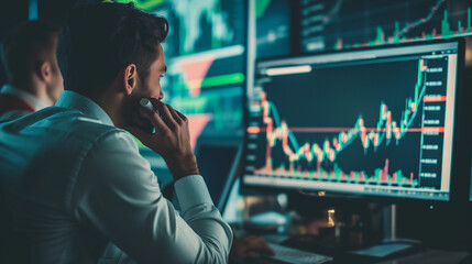 Man in white shirt staring at computer screen