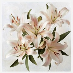 Pink and White Lily Bouquet with Green Leaves