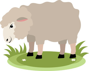 Farm Animals. Ram eats green grass on a white background. Baby flat vector illustration.