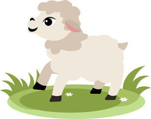Farm Animals. A mischievous lamb jumps on green grass on a white background. Baby flat vector illustration.