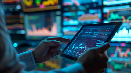 Person looking at tablet showing stock market