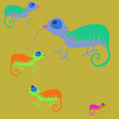Cartoon colored chameleons. Hand drawn.
