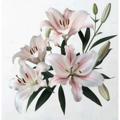 Fototapeta premium Pink and White Lily Bouquet with Green Leaves