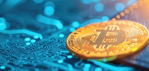 Futuristic Digital Wallet with Bitcoin Cryptocurrency Symbols, Conceptual Illustration in Modern Earnings Landscape