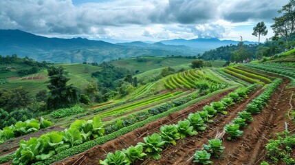 Vegetable garden planted on the hillside. Chiang Rai, Thailand