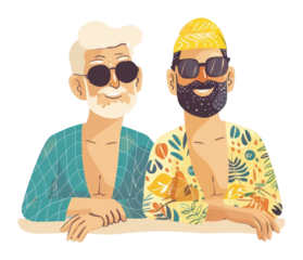 PNG Seniors men spa boho naive funky art accessories illustrated.