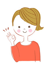 OKサインの女の子のイラスト。
高解像度350dpi PNG