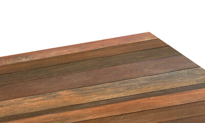 View of wood or wooden table top corner Isolated on white background