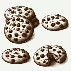 vector cake with chocolate cookies set   isolated on white background drawing vintage engraving style