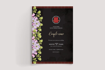 WEDDING INVITATION FRAME WITH FLOWER DECORATIONS WITH FRESH LEAVES