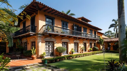 Obraz premium Orange Spanish Colonial Style House With Balconies
