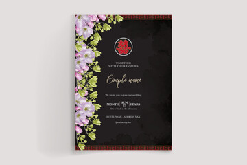 WEDDING INVITATION FRAME WITH FLOWER DECORATIONS WITH FRESH LEAVES