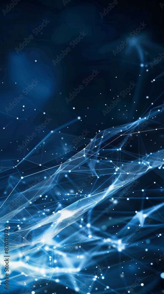 Wall mural abstract digital data stream with glowing lines on dark blue background