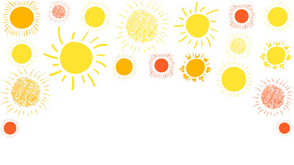 Frame with different suns. Sunny icons set. Sunset vector collection.