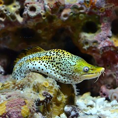 Spotted Moray Eel on Coral Reef