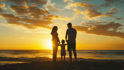 Fototapeta premium Familie mit Kind im Urlaub am Meer
