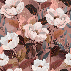 Gorgeous flowers on a pink background. Seamless vector pattern. Floral pattern. Autumn garden flowers for textiles, packaging, wallpaper and all surfaces.
