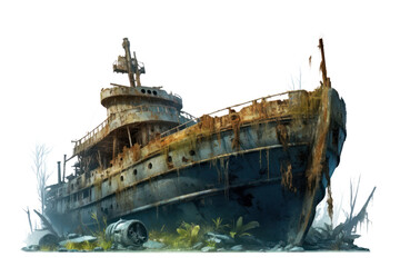 PNG Ship shipwreck vehicle boat, digital paint illustration. AI generated image