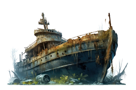 PNG Ship shipwreck vehicle boat, digital paint illustration. AI generated image