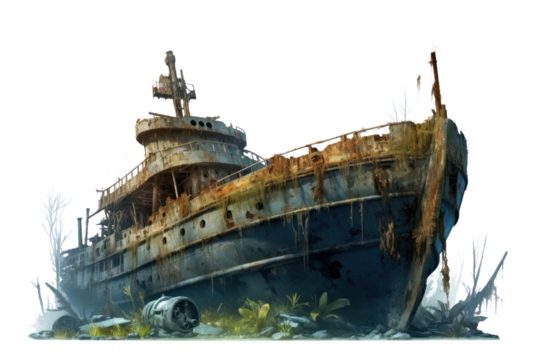 PNG Ship shipwreck vehicle boat, digital paint illustration. AI generated image