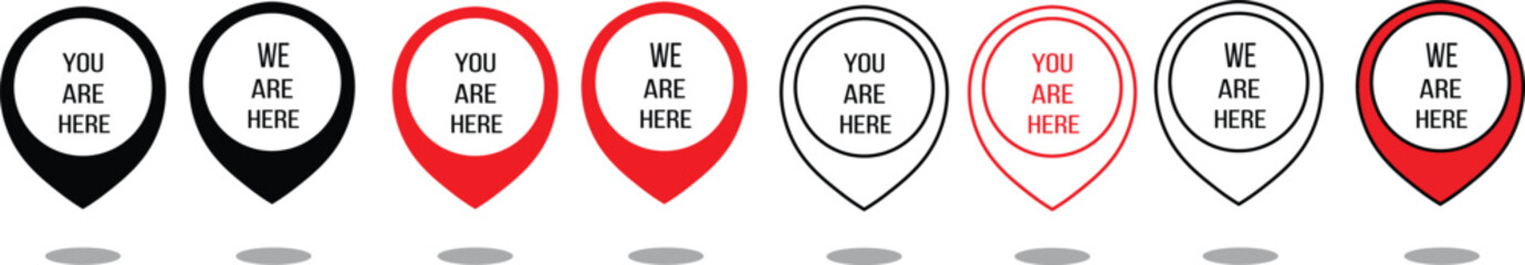 We're here location symbol set. Pin map location icons. vector.eps10