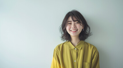 Fototapeta premium ふわふわのヘアスタイルでナチュラルビューティーな色白の女性のポートレート