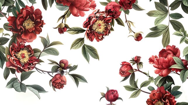 Elegant Red Peonies on White Background