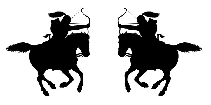 Black silhouette of scythian mounted archer. Historical illustration. Ancient warrior.	
