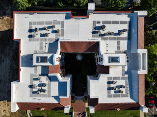 HVAC systems on a flat commercial rooftop