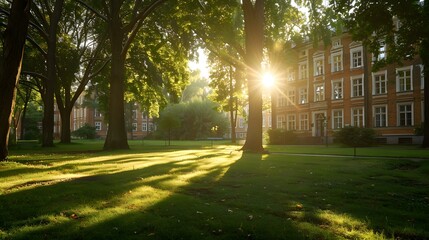 Obraz premium Sunlight shining through the trees in a park