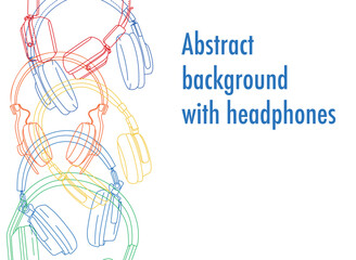 Impressive vector background for banners: bright multi-colored silhouettes of headphones with space for text. Discover unique vector banner backgrounds that combine sound dynamics.