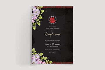 WEDDING INVITATION FRAME WITH FLOWER DECORATIONS WITH FRESH LEAVES