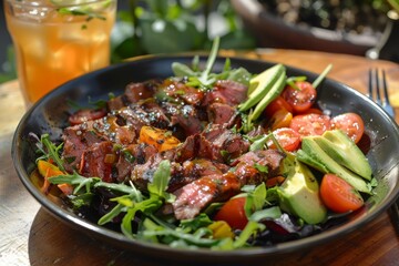 Fototapeta premium Steak Salad with Avocado and Cherry Tomatoes
