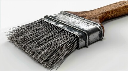 Close-Up of a Used Paint Brush with Wooden Handle