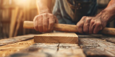 Carpenter designing and building a custom wooden kitchen island, with detailed joinery and finishing, showcasing home improvement