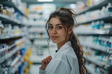 Pharmacist working in drug store  positive healthcare worker portrait.