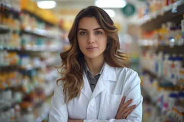 Pharmacist working in drug store  positive healthcare worker portrait.