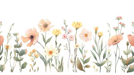 Watercolor Wildflowers Seamless Border