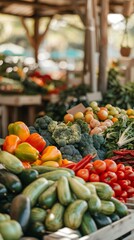 Fresh vegetables at a farmers market stall
