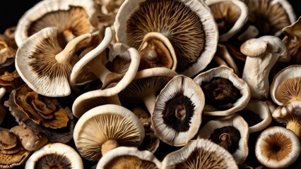 Fototapeta premium Mushrooms of varying shapes, sizes, and colors are gathered together on a table. Generated with AI