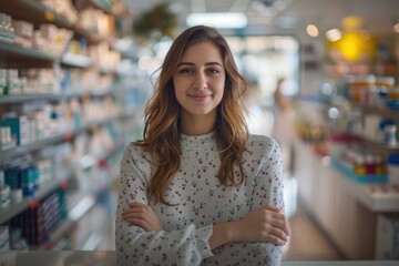 Portrait of female pharmacist in drugstore.