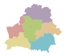 Vector blank map of Belarus with regions or oblasts and administrative divisions. Editable and clearly labeled layers.
