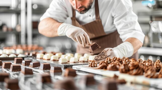 Chef crafting intricate chocolate sculptures, highlighting dessert artistry and confectionery skills