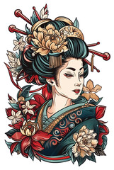 PNG Tattoo illustration of a geisha illustrated publication clothing.