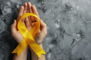 Yellow ribbon symbolizes awareness on grey background.