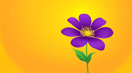 Obraz premium Illustration of a simple purple flower on a bright yellow background. Flat 2D Art. 3